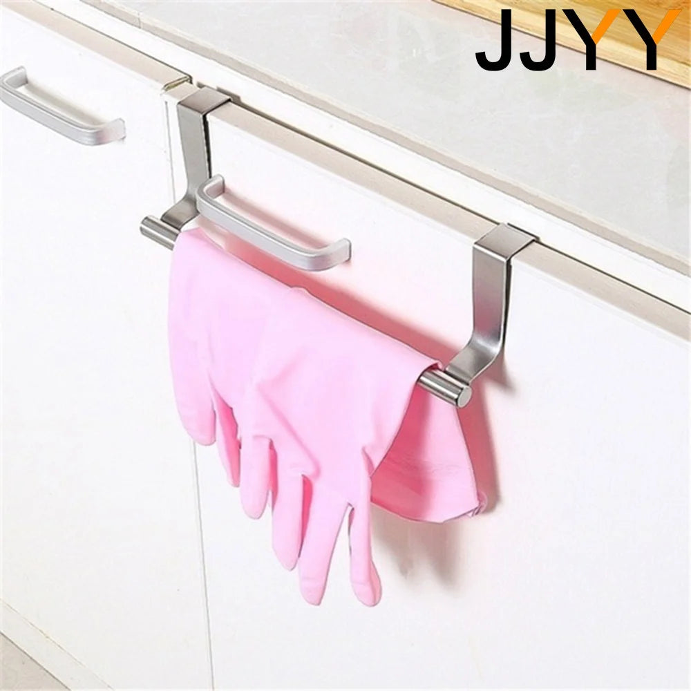 JJYY Stainless Steel Towel Bar Holder Kitchen Cabinet Cupboard Door Hanging Rack Bathroom Door Kitchen Storage Hanger