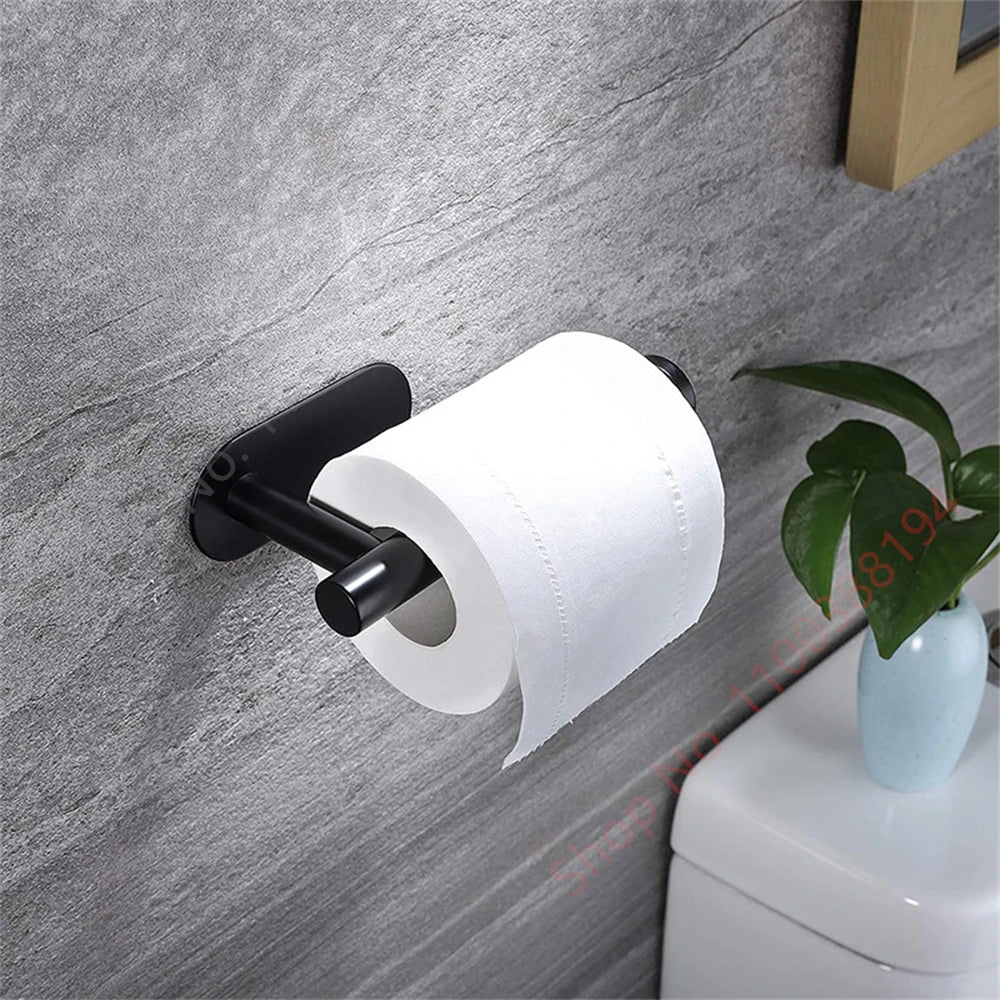 Wall Mount Toilet Towel Paper Holder Adhesive Black Silver Kitchen Roll Paper Stand Hanging Napkin Rack Bathroom Accessories WC