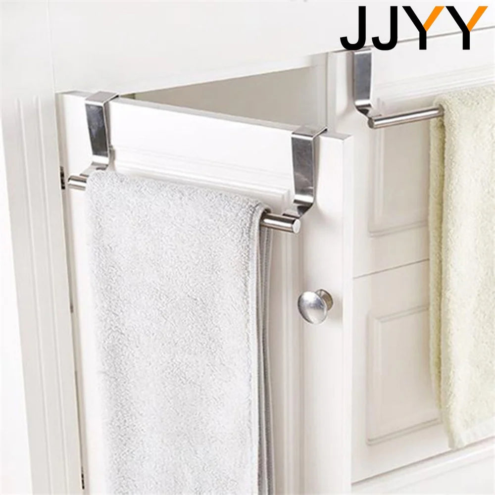 JJYY Stainless Steel Towel Bar Holder Kitchen Cabinet Cupboard Door Hanging Rack Bathroom Door Kitchen Storage Hanger