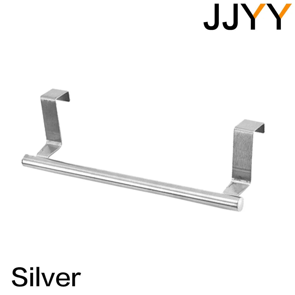 JJYY Stainless Steel Towel Bar Holder Kitchen Cabinet Cupboard Door Hanging Rack Bathroom Door Kitchen Storage Hanger