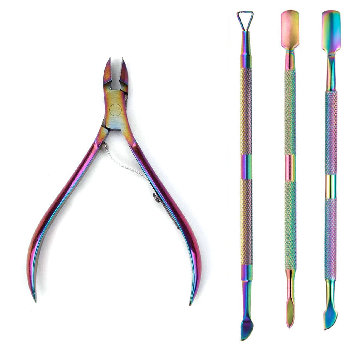 4 Pcs/Set Professional Stainless Steel Nail Cutter Scissor Nippers Muti Function Cuticle Pusher Remover Nail Care Manicure Kits