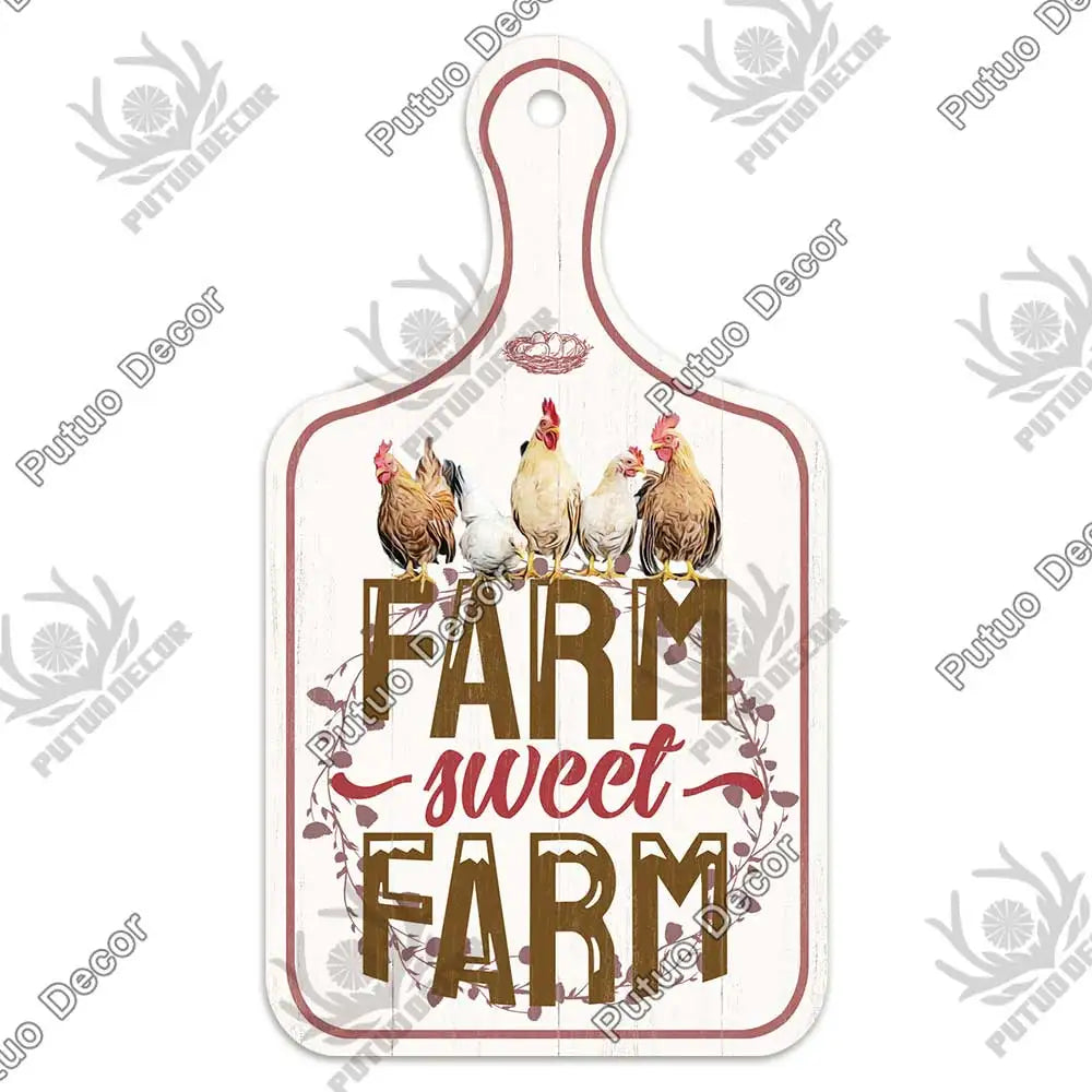 Putuo Decor-Farm Small Cutting Board, Rustic Wooden Plate, Animals Hanging Sign for Home Decoration, Kitchen Wall Decor