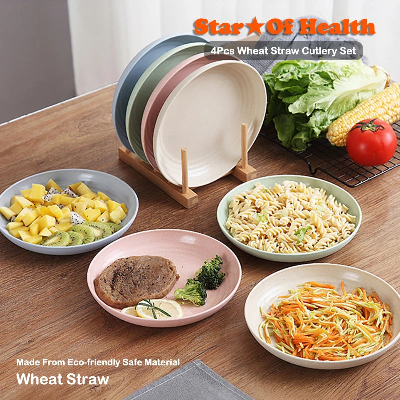 4Pcs Dinner Dishes Wheat Straw Dinner Plates Set Eco Friendly Full Tableware Of Plates Set Kitchen Accessories Plates Dinnerware