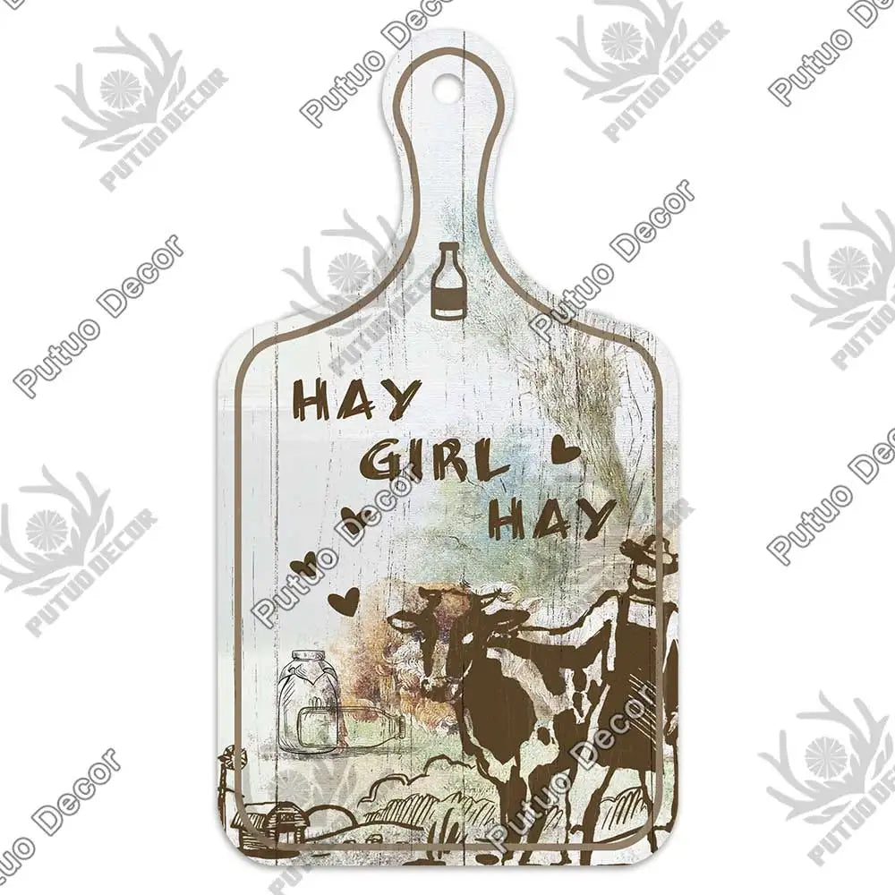 Putuo Decor-Farm Small Cutting Board, Rustic Wooden Plate, Animals Hanging Sign for Home Decoration, Kitchen Wall Decor