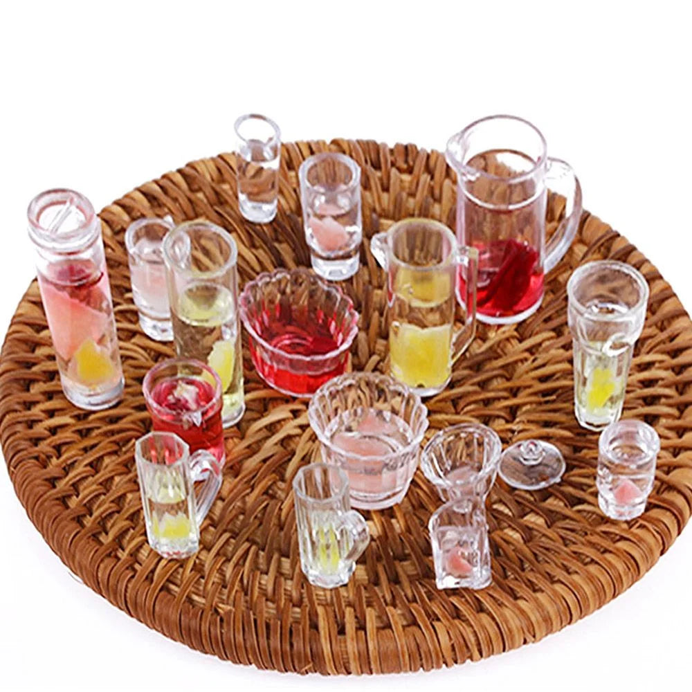 15PCS 1:12 Scal Acrylic Miniature Cup Dish Bowl Dollhouse Simulation Tableware Plate Set Doll Food Living Room Kitchen Kids Toys