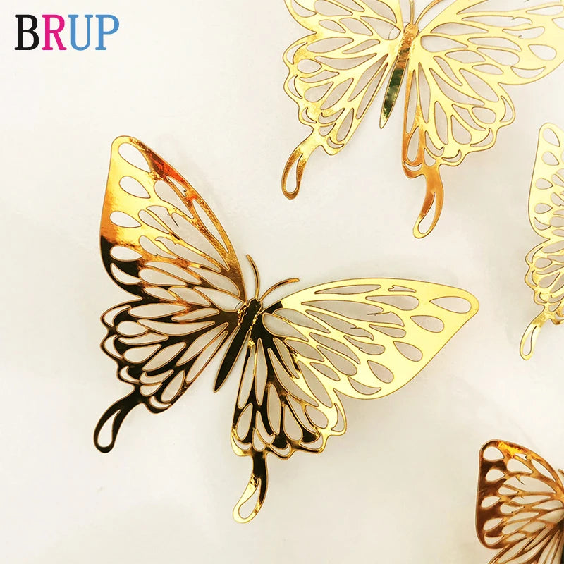 12Pcs/lot New 3D Hollow Golden Silver Butterfly Wall Stickers Art Home Decorations Wall Decals for Party Wedding Display Shop