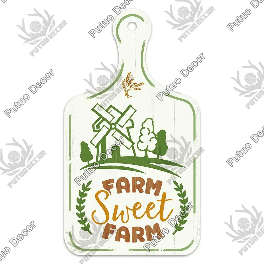 Putuo Decor-Farm Small Cutting Board, Rustic Wooden Plate, Animals Hanging Sign for Home Decoration, Kitchen Wall Decor