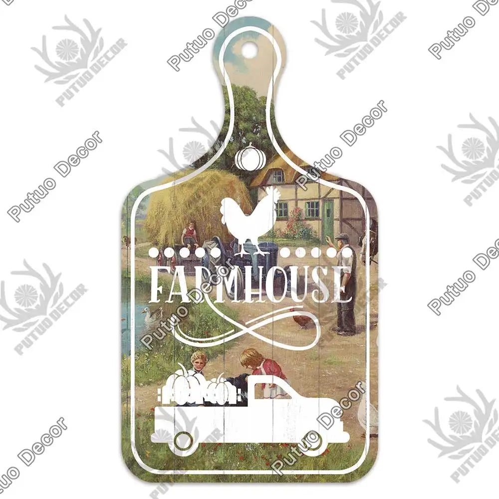 Putuo Decor-Farm Small Cutting Board, Rustic Wooden Plate, Animals Hanging Sign for Home Decoration, Kitchen Wall Decor