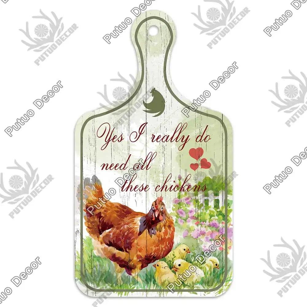 Putuo Decor-Farm Small Cutting Board, Rustic Wooden Plate, Animals Hanging Sign for Home Decoration, Kitchen Wall Decor