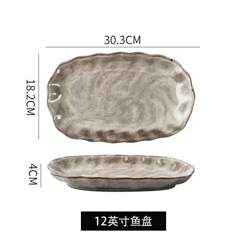 Irregular Stone Grain Ceramic Bowls, Japanese Style Cutlery Set, Eco Friendly Dishes, Dinnerware Set, Plate  Kitchen Accessories