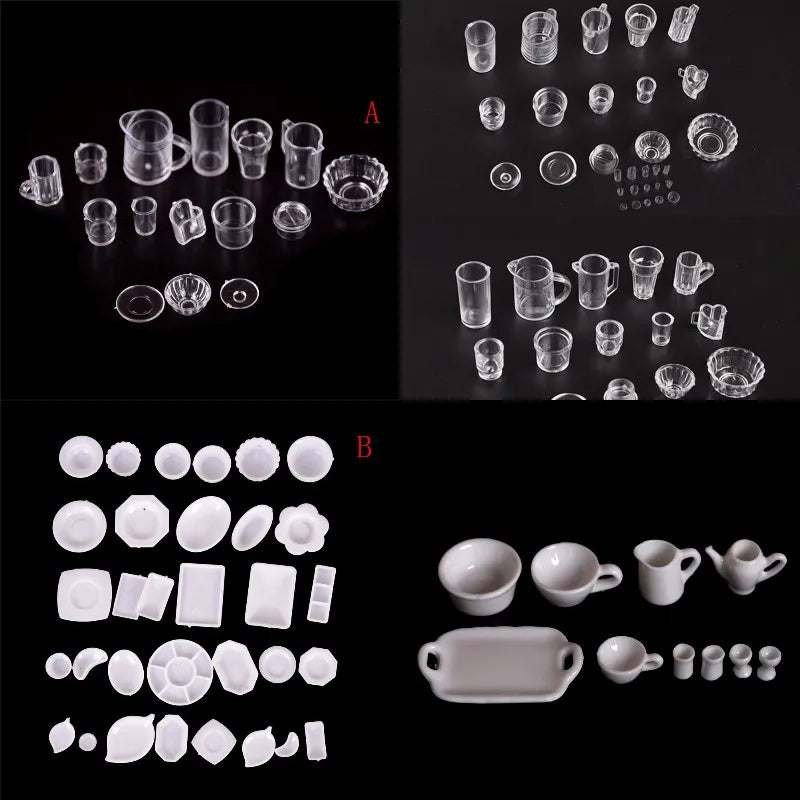 1:12 Scale Doll Food Miniature Transparent  Plastic Plate Cup Dishes Bowl Tableware Set Kitchen Cooking Accessories