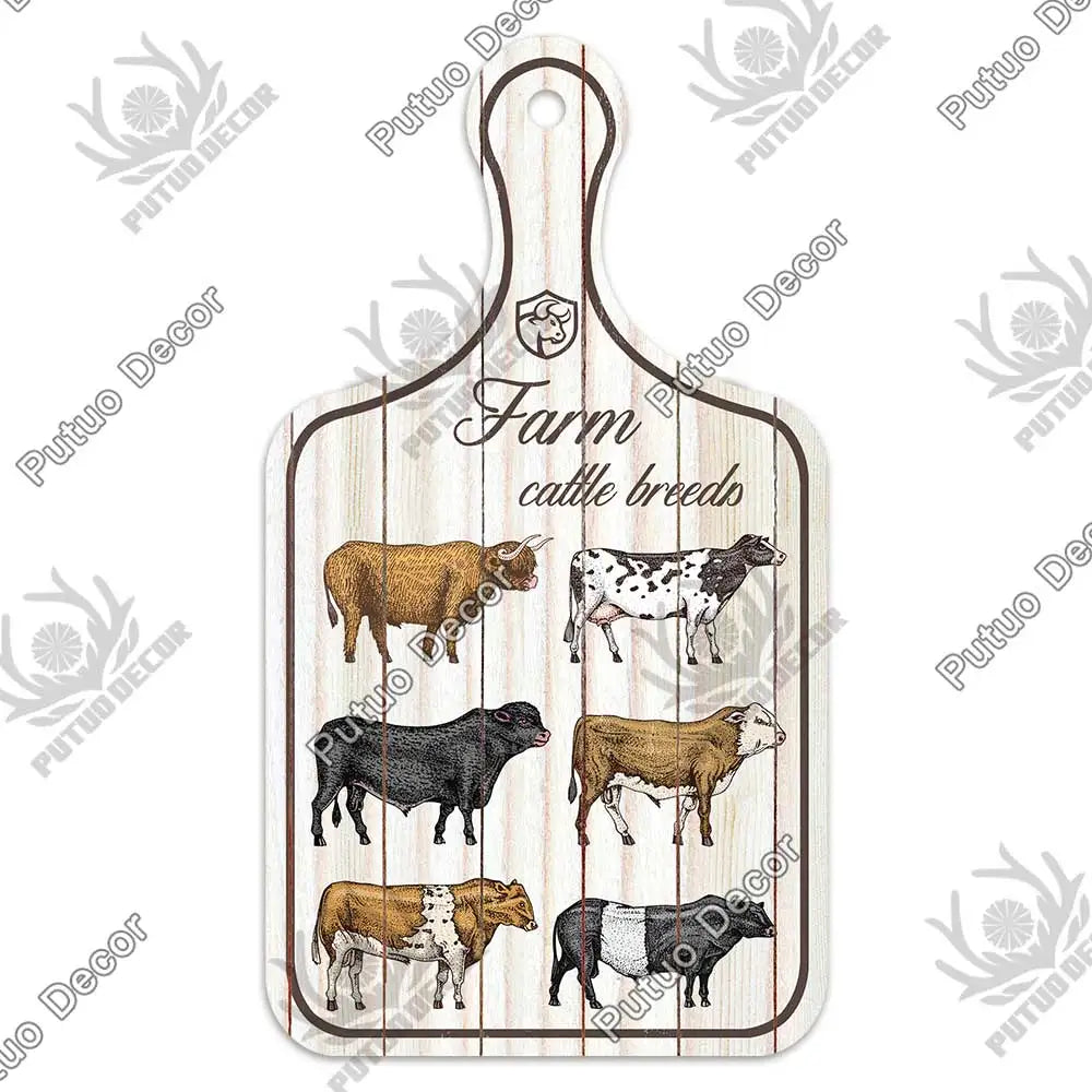 Putuo Decor-Farm Small Cutting Board, Rustic Wooden Plate, Animals Hanging Sign for Home Decoration, Kitchen Wall Decor