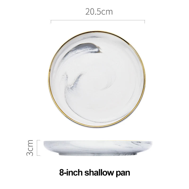 Marble ceramics plates and bowls set dinnerware sets christmas salad dessert bone china white plates kitchen dishes round tray