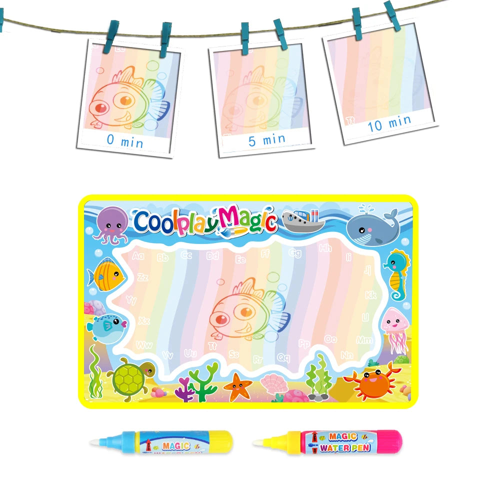 Coolplay Animal Themes Rainbow Water Drawing Mat & 2 Pens Water Doodle Mat Coloring Books Water Painting Rug Xmas Gift for Kids