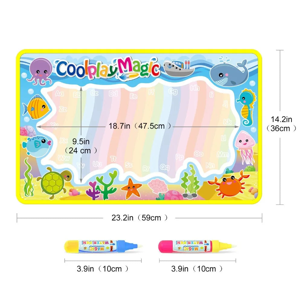 Coolplay Animal Themes Rainbow Water Drawing Mat & 2 Pens Water Doodle Mat Coloring Books Water Painting Rug Xmas Gift for Kids