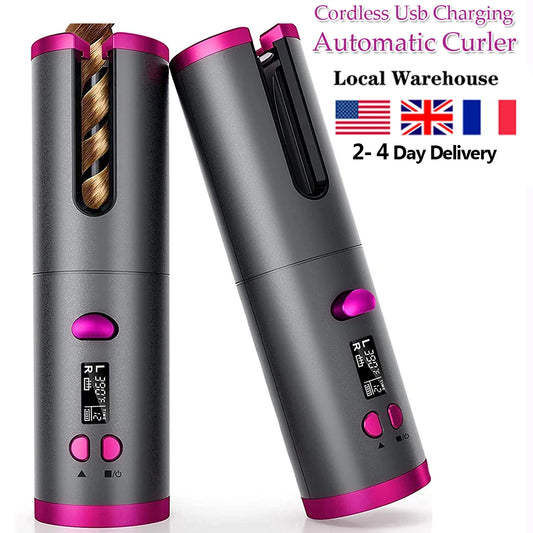 Cordless Automatic Hair Curler Portable Wireless USB Rechargeable Auto Rotating Ceramic Wand Curling Iron Hair Styling Tools