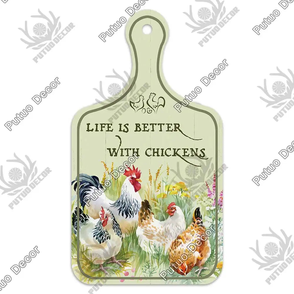 Putuo Decor-Farm Small Cutting Board, Rustic Wooden Plate, Animals Hanging Sign for Home Decoration, Kitchen Wall Decor