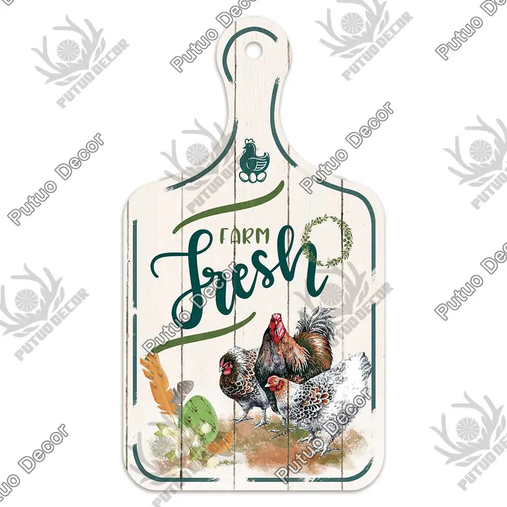 Putuo Decor-Farm Small Cutting Board, Rustic Wooden Plate, Animals Hanging Sign for Home Decoration, Kitchen Wall Decor