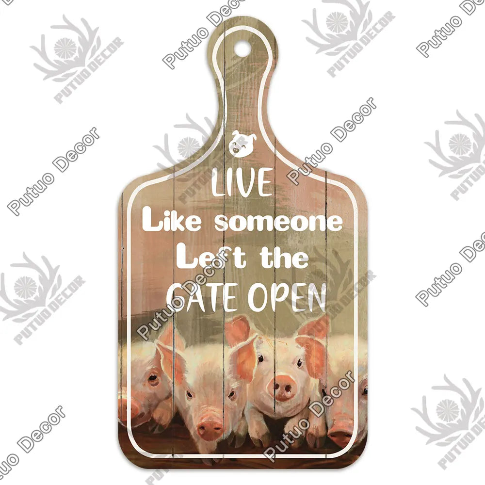 Putuo Decor-Farm Small Cutting Board, Rustic Wooden Plate, Animals Hanging Sign for Home Decoration, Kitchen Wall Decor