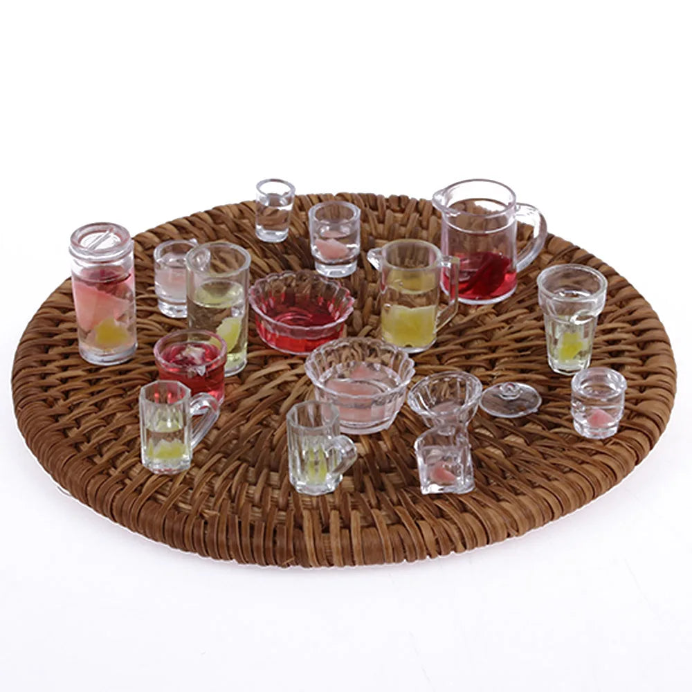 15PCS 1:12 Scal Acrylic Miniature Cup Dish Bowl Dollhouse Simulation Tableware Plate Set Doll Food Living Room Kitchen Kids Toys