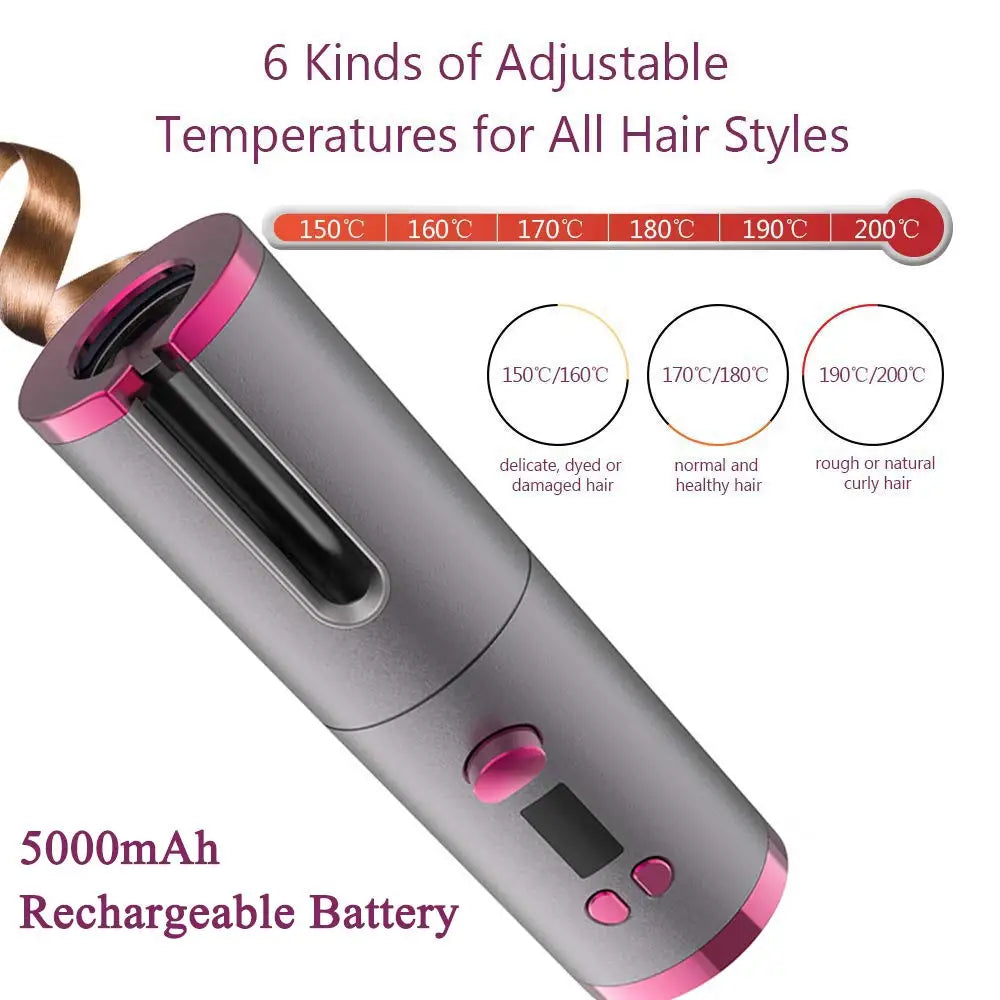 Cordless Automatic Hair Curler Portable Wireless USB Rechargeable Auto Rotating Ceramic Wand Curling Iron Hair Styling Tools