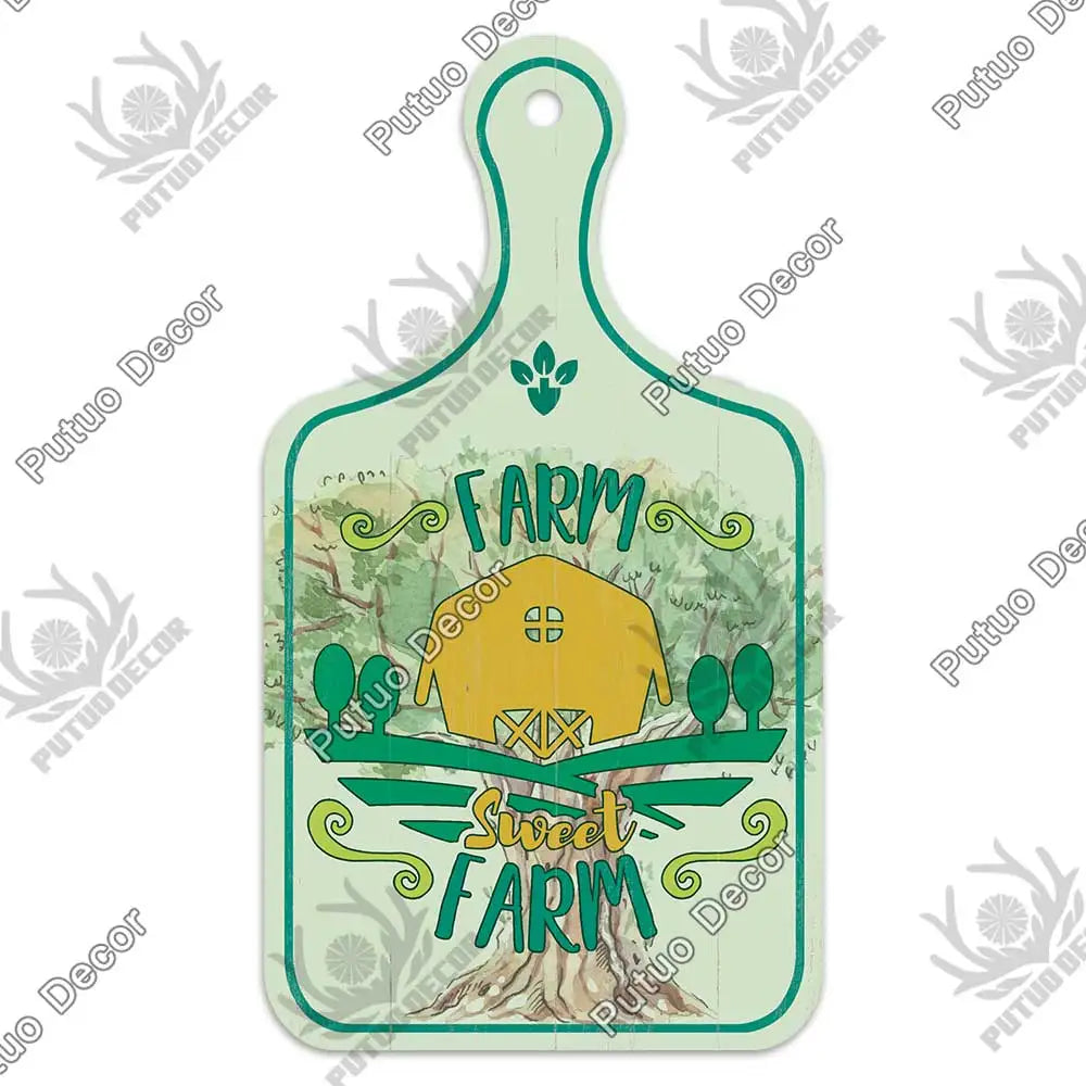 Putuo Decor-Farm Small Cutting Board, Rustic Wooden Plate, Animals Hanging Sign for Home Decoration, Kitchen Wall Decor