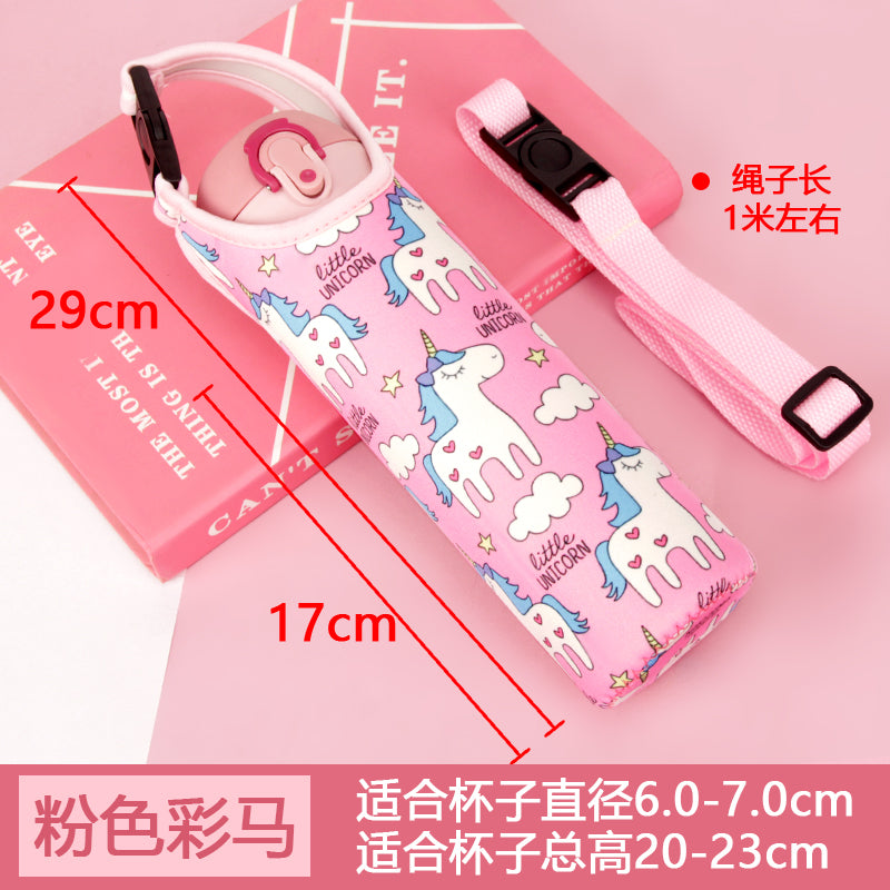 Vacuum Cup Protective Cover Water Bottle Pouch Pattern Vacuum Cup Kids Water Cup Bag Crossbody Strap Cup Cover Elastic 500ml