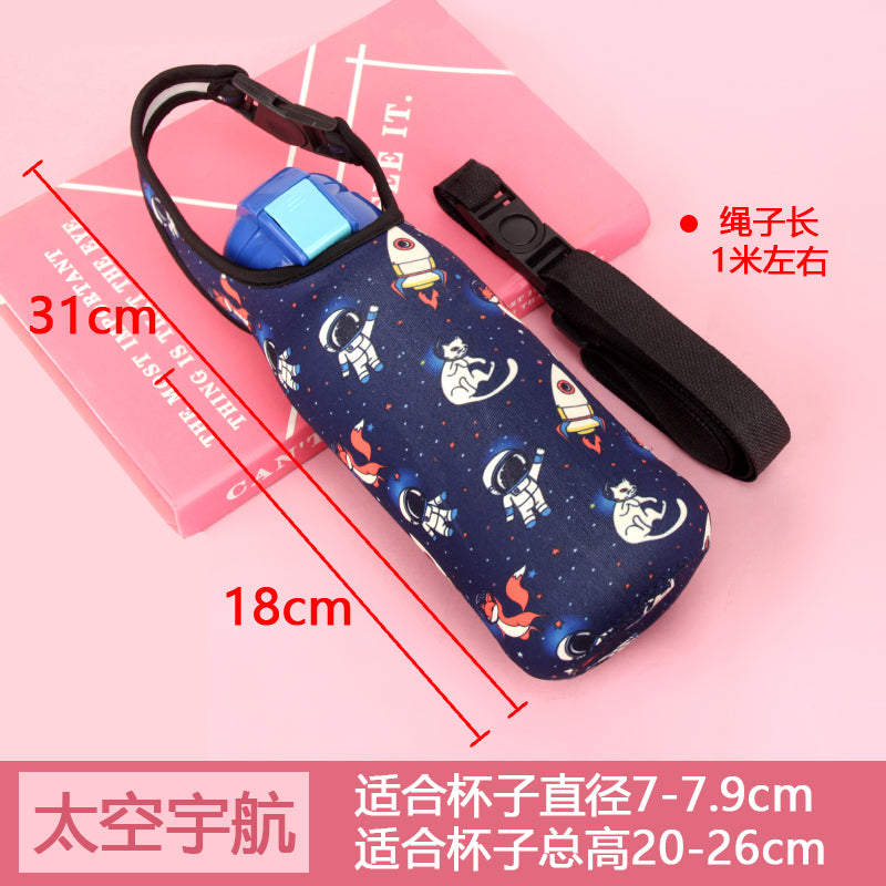 Vacuum Cup Protective Cover Water Bottle Pouch Pattern Vacuum Cup Kids Water Cup Bag Crossbody Strap Cup Cover Elastic 500ml