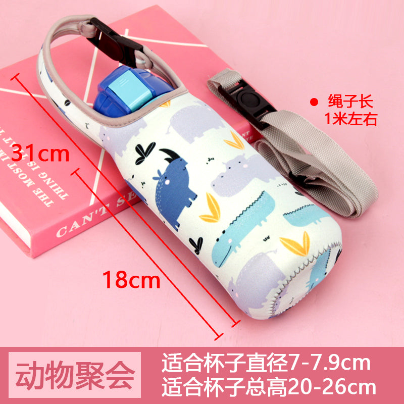 Vacuum Cup Protective Cover Water Bottle Pouch Pattern Vacuum Cup Kids Water Cup Bag Crossbody Strap Cup Cover Elastic 500ml