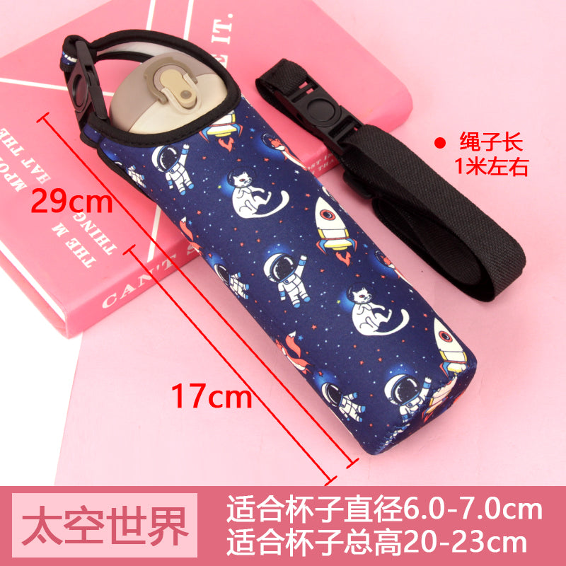 Vacuum Cup Protective Cover Water Bottle Pouch Pattern Vacuum Cup Kids Water Cup Bag Crossbody Strap Cup Cover Elastic 500ml