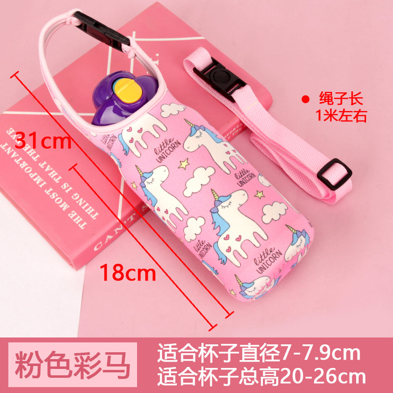 Vacuum Cup Protective Cover Water Bottle Pouch Pattern Vacuum Cup Kids Water Cup Bag Crossbody Strap Cup Cover Elastic 500ml