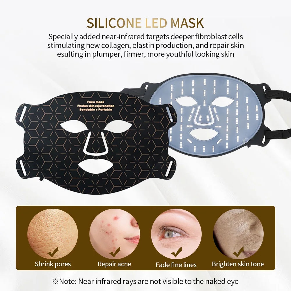 Silicone LED Mask Face With Neck 4 Colors LED Light Photon Infrared Therapy Flexible Facial Mask Repair Skin Brighten Skin Tone