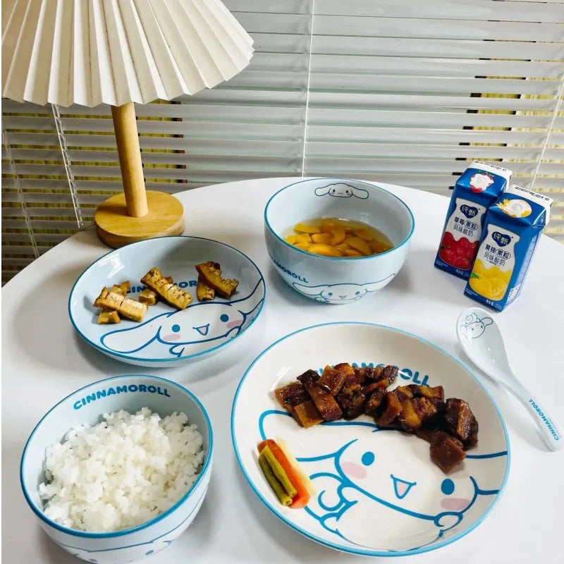 Hot Sale Sanrio Tableware Hello Kitty Bowl Spoon Plate Cartoon Kawaii Ceramic Tableware Kitchen Set Food Storage Household Gifts