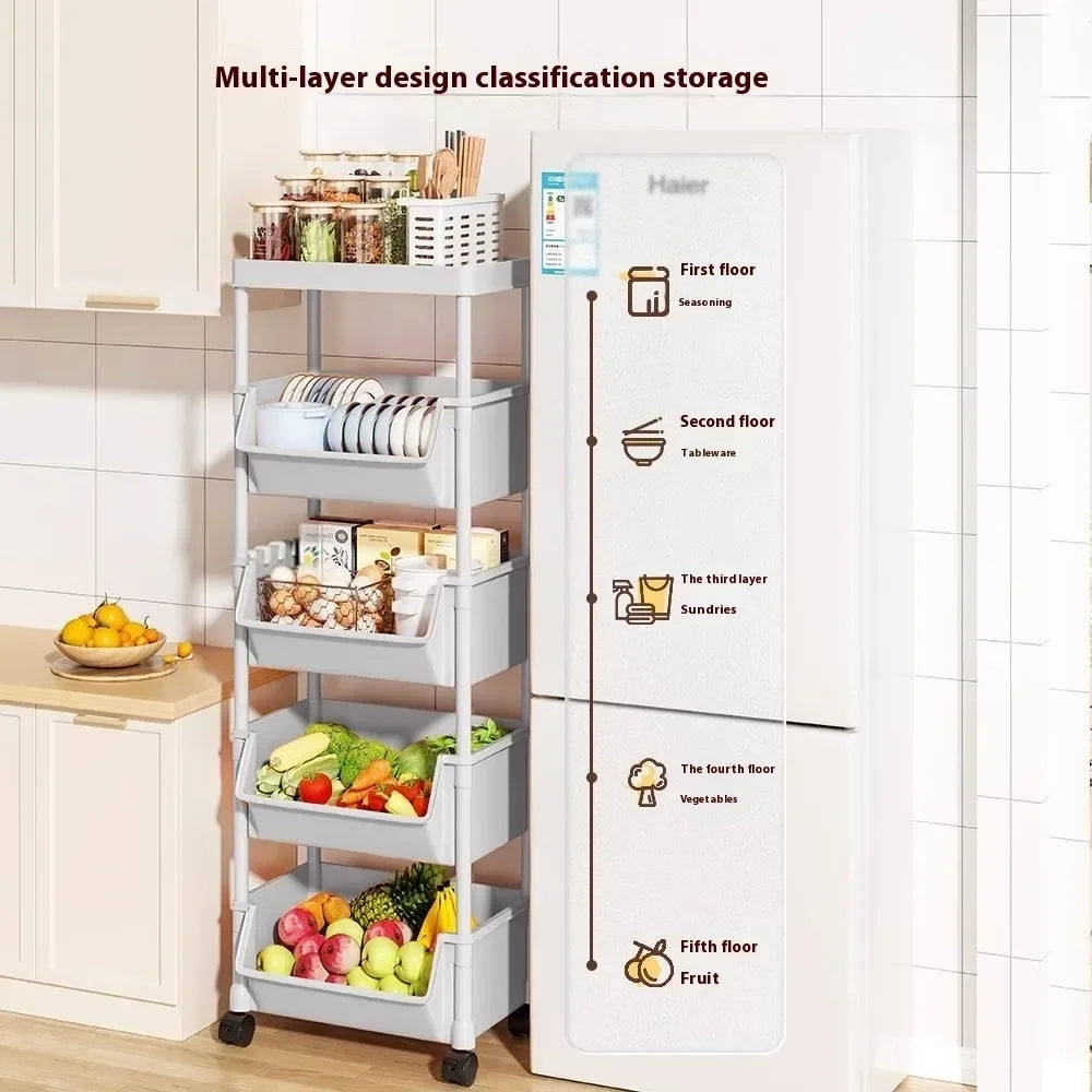 Rack Trolley Bookshelf Kitchen Storage Rack Kitchen Corner Narrow Slit Storage Cabinet Bathroom Living Room Snacks Rack