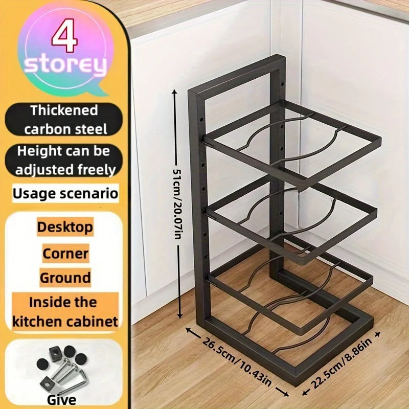 Adjustable Pot Rack Organizer, Kitchen Stainless Steel Pot Storage Rack ,Multi-Layer Household Pot and Pan Organzier for Kitchen