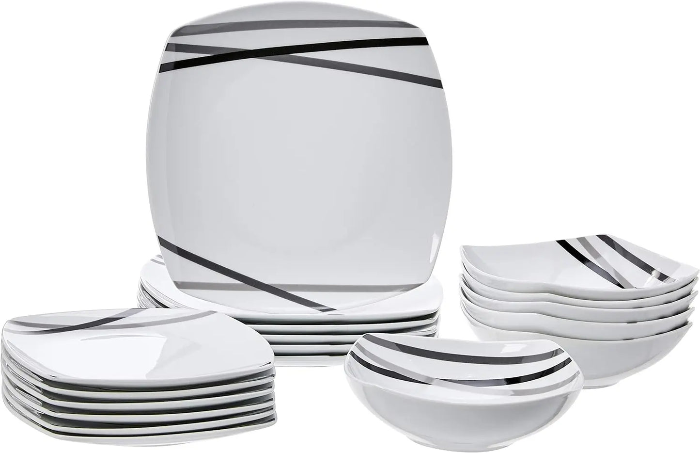 18 Piece Kitchen Dinnerware Set - Square Plates, Bowls，Service for 6 - Modern Beams