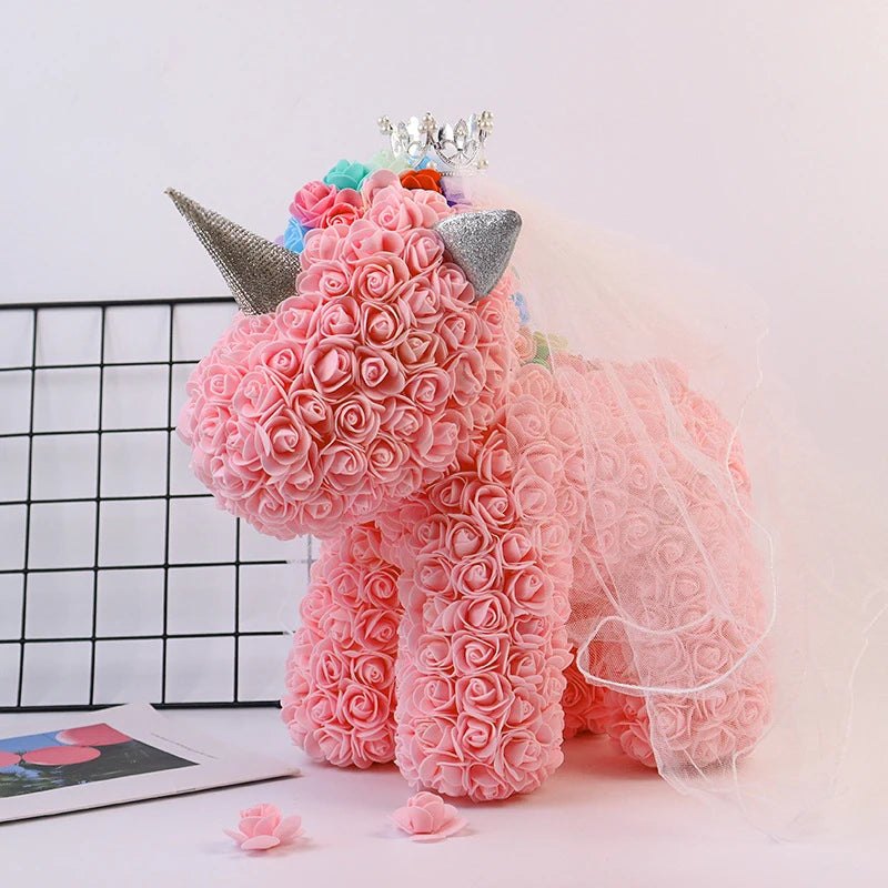 25CM Rose Unicorn Valentine's Day gift Pe Flower Bear For Girlfriend Home Rose Bear For Valentines Day Gift