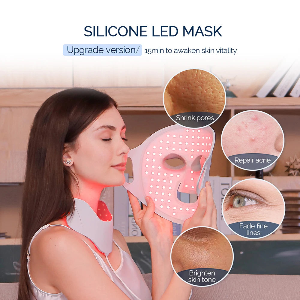 Face Neck Silicone LED Mask LED Light 7 Colors Photon Red Light Therapy Flexible Facial Beauty Mask Skin Care Anti-Ance