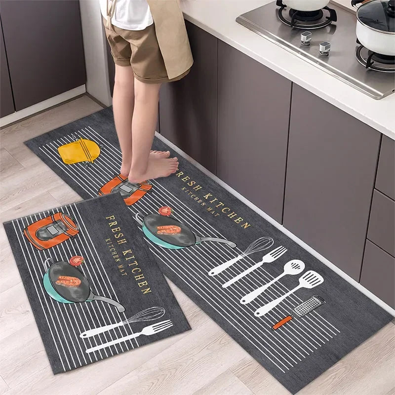 VIKAMA Flatware Theme Kitchen Lightweight Absorbent Carpet Living Room Bedroom Bathroom Washable Footer Rug Foot Mat Home Decor