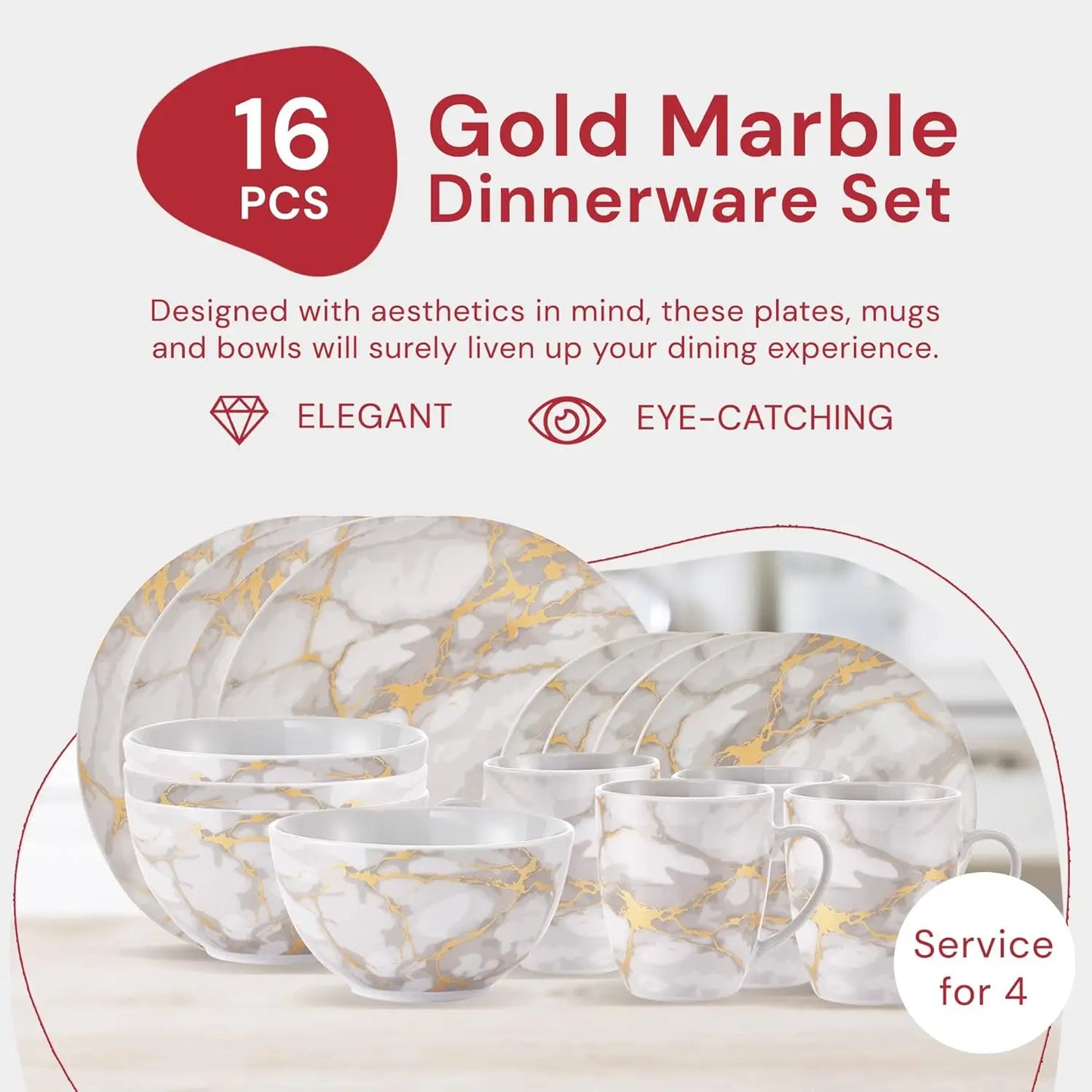 Marble Plates and Bowls Sets, Modern Kitchen 16-Piece Dinnerware Sets