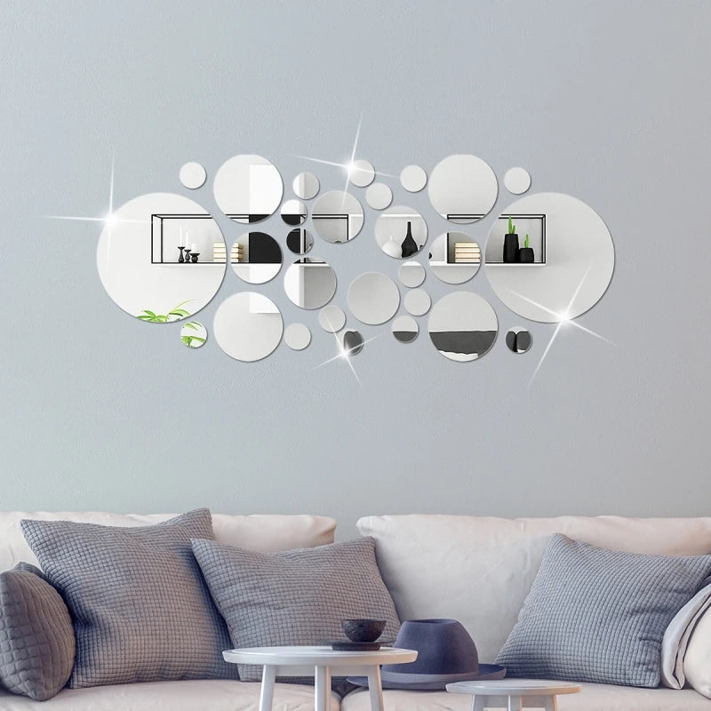 26pcs Classic Round Acrylic Mirror Wall Sticker, Self-adhesive Removable Art Mirror Tile Sticker for Ceramic Surface