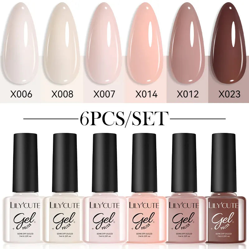 LILYCUTE 6Pcs/set 7ml Coffee Series Gel Nail Polish Kit 125 Colors Manicure Semi Permanent Soak Off UV Nail Art Gel Varnish