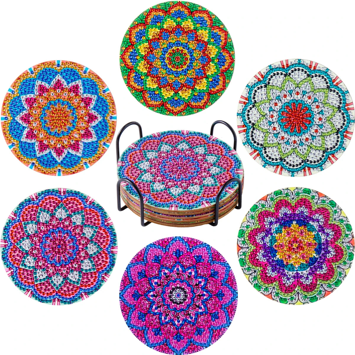 RUOPOTY Diamond Painting Coasters Set,Flowers,6pcs,For Beginner, Arts Crafts,5D Diamond,Kitchen Accessory,Drink Coaster,Cup Pads