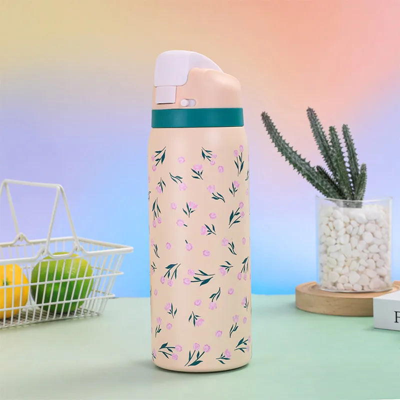 Hot Selling 304 Stainless Steel Insulated Bottle Fashionable Cartoon Pattern Sports Kettle Large Capacity Portable Handheld Cup