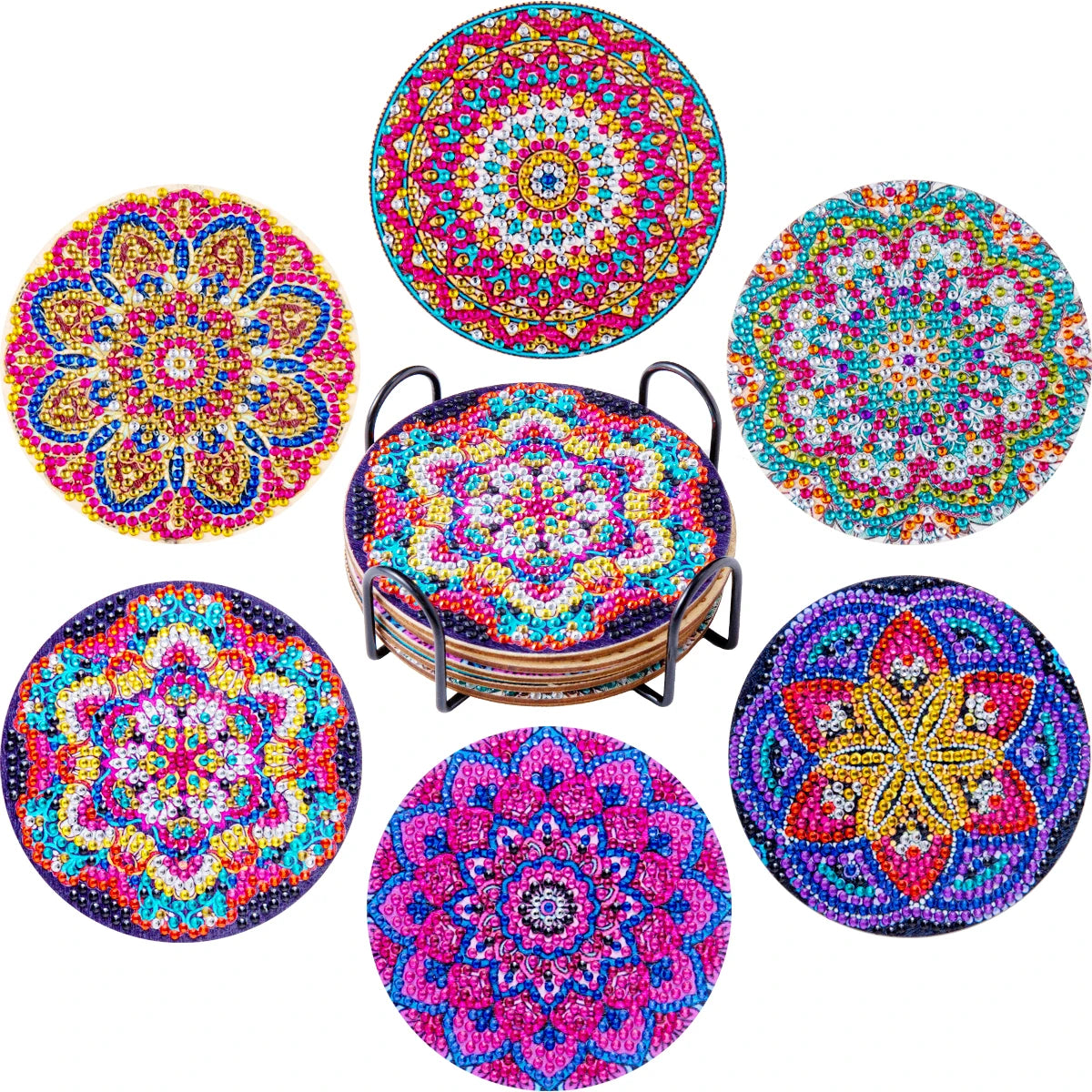 RUOPOTY Diamond Painting Coasters Set,Flowers,6pcs,For Beginner, Arts Crafts,5D Diamond,Kitchen Accessory,Drink Coaster,Cup Pads