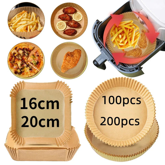 Air Fryer Special Paper 100/200Pcs Oil-Absorbing Food Pad for Air Fryer Oil-proof Disposable Baking Paper AirFryer Accessories