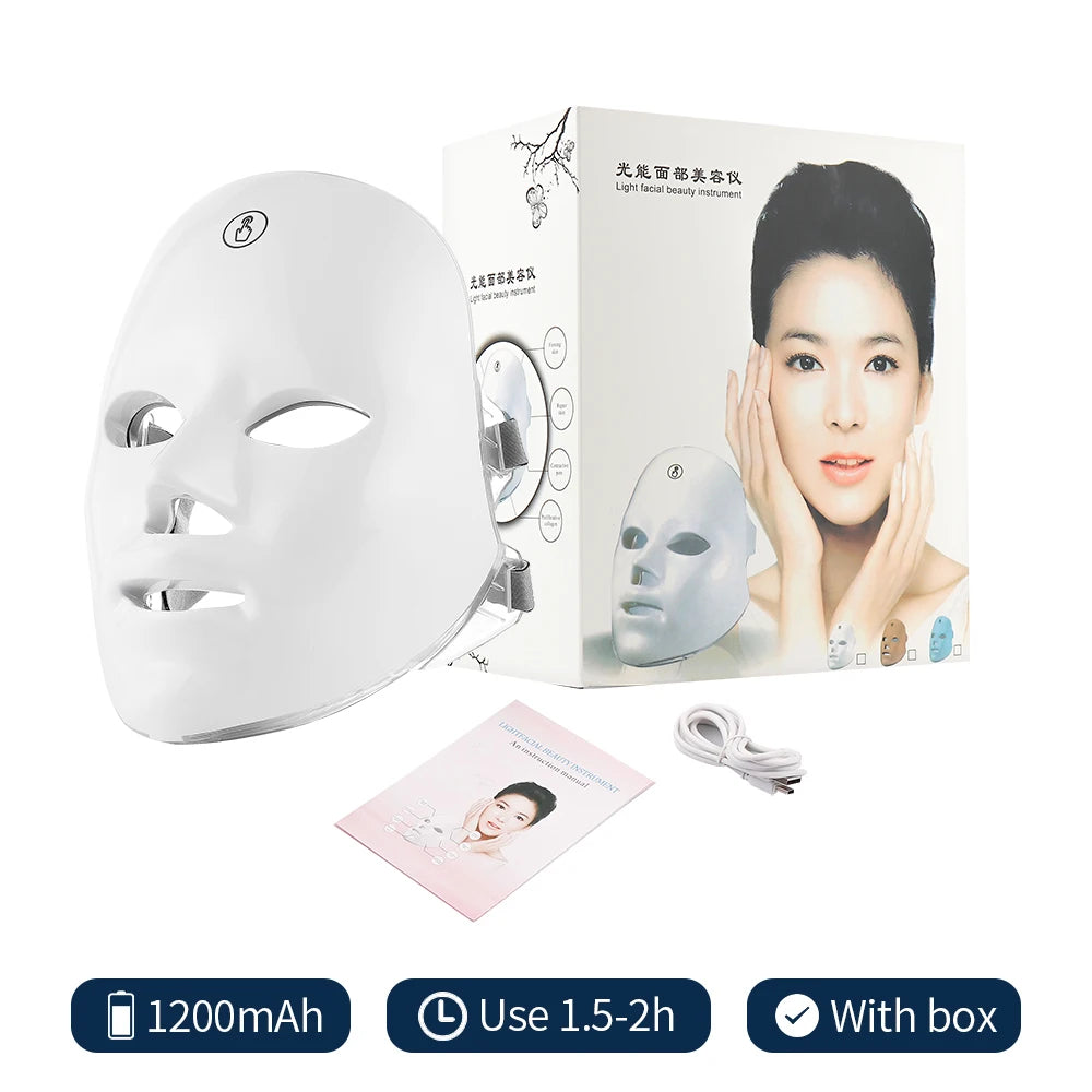 7 Colors Photon Facial LED Mask Red Light Therapy Anti Aging Face Neck Beauty Mask Relaxation Treatment Anti-Wrinkle Skin Care