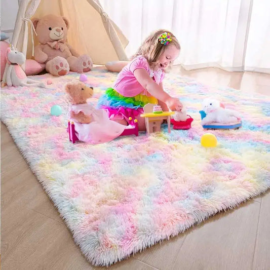 Kids Carpet Girl Rainbow Colors Carpets For Living Room Large Push Soft Bedroom Rugs Bedside Children's Room Floor Cute Mats