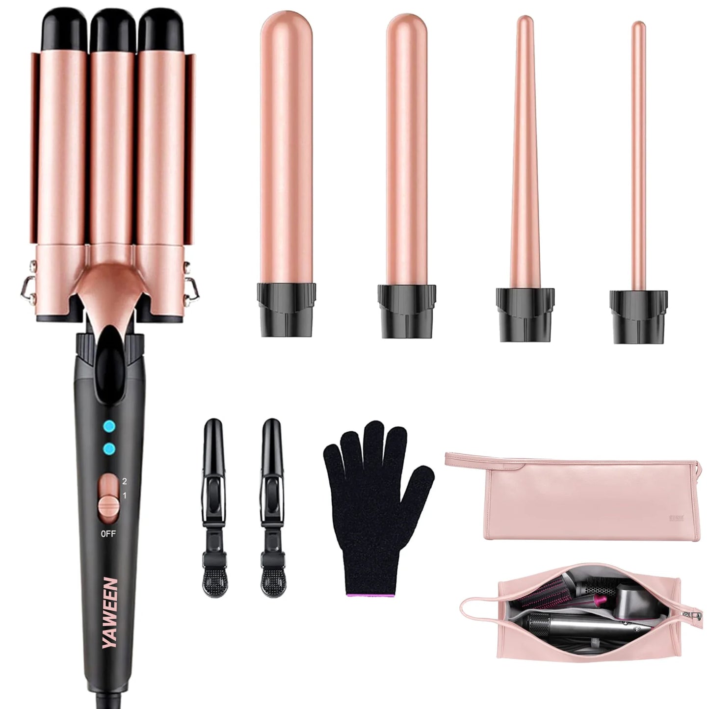 5 in 1 Curling Iron 3 Barrel Hair Crimper Hair Waver Curling Iron with Fast Heating Up Crimper Wand Curler for All Hair Types