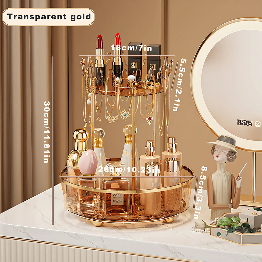 1/2 Layers Rotating Perfume Organizer For Dresser Light Luxury Skincare Cosmetic Organizer PET Bathroom Storage Tray